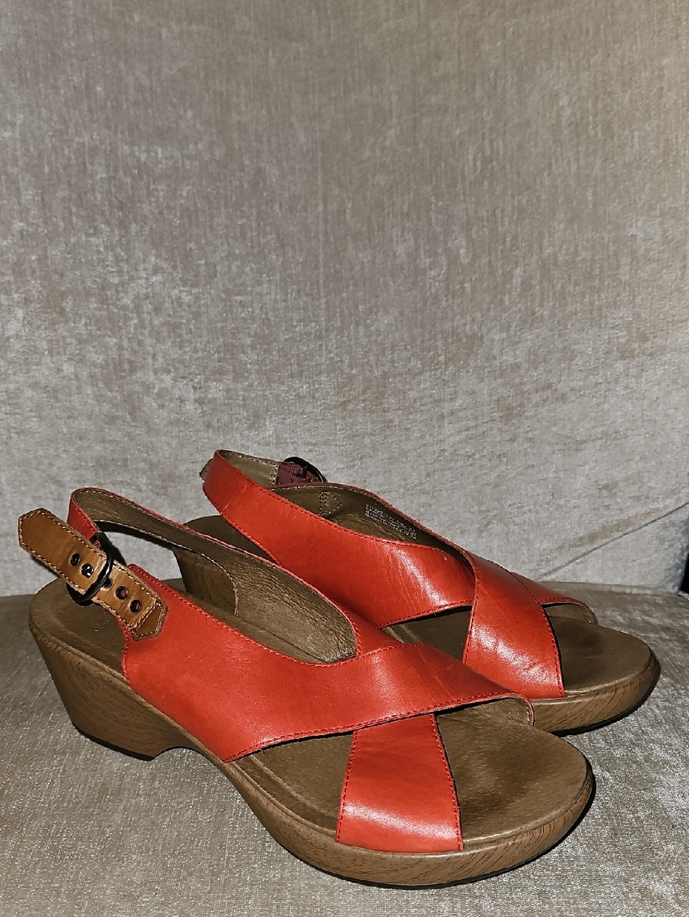 Dansko Women's Red Leather Slingback Wedge Sandals